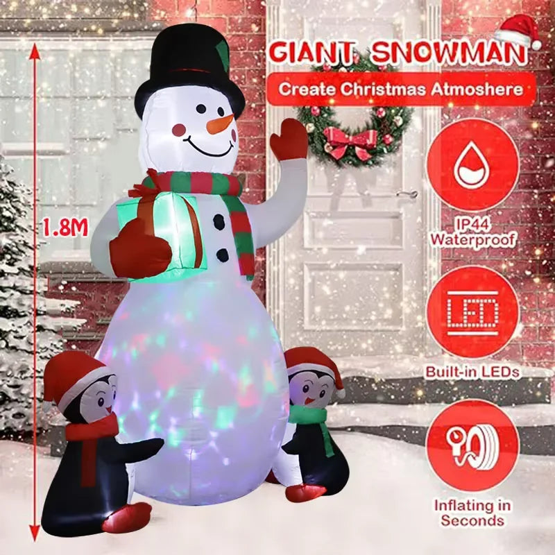 Inflatable Festive Snowman w/ Penguin 