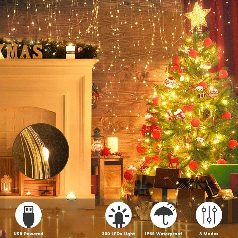 Christmas Curtain String Lights Decoration