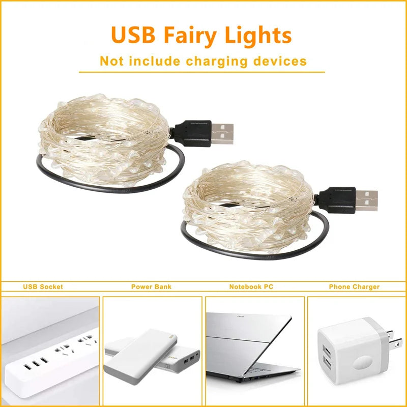(USB) Christmas Lights Copper Wire String
