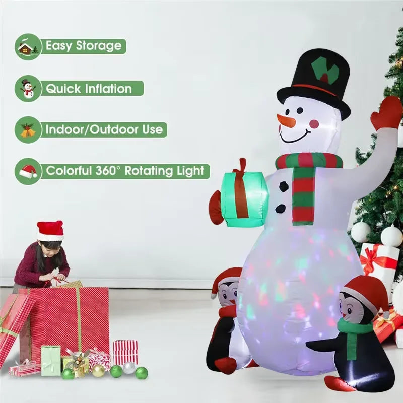 Inflatable Festive Snowman w/ Penguin 